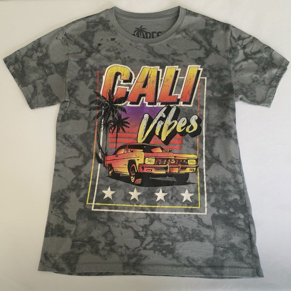 Cali Vibes TShirt Unisex M Gray Tie Dye Classic Car Graphic Tee Retro‎ Street